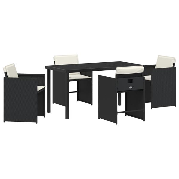 Grote foto vidaxl tuin eetset met kussen 5 pcs zwart poly riet tuin en terras tuinmeubelen