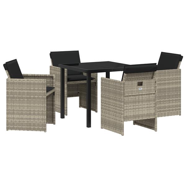 Grote foto vidaxl tuin eetset met kussen 5 pcs lichtgrijs poly riet tuin en terras tuinmeubelen