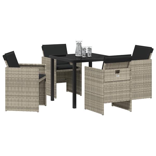 Grote foto vidaxl tuin eetset met kussen 5 pcs lichtgrijs poly riet tuin en terras tuinmeubelen