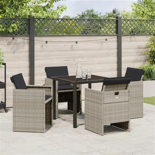 Grote foto vidaxl tuin eetset met kussen 5 pcs lichtgrijs poly riet tuin en terras tuinmeubelen