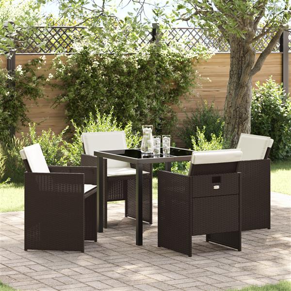 Grote foto vidaxl tuin eetset met kussen 5 pcs bruin poly riet tuin en terras tuinmeubelen