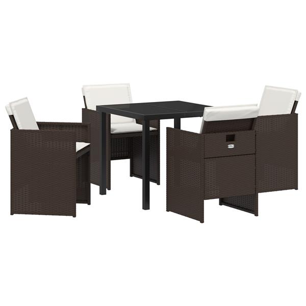 Grote foto vidaxl tuin eetset met kussen 5 pcs bruin poly riet tuin en terras tuinmeubelen