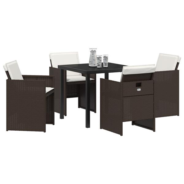 Grote foto vidaxl tuin eetset met kussen 5 pcs bruin poly riet tuin en terras tuinmeubelen