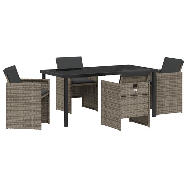 Grote foto vidaxl tuin eetset met kussen 5 pcs grijs poly riet tuin en terras tuinmeubelen
