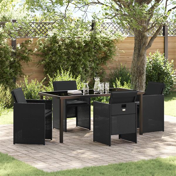 Grote foto vidaxl tuin eetset met kussen 5 pcs zwart poly riet tuin en terras tuinmeubelen