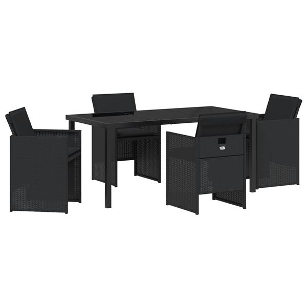 Grote foto vidaxl tuin eetset met kussen 5 pcs zwart poly riet tuin en terras tuinmeubelen