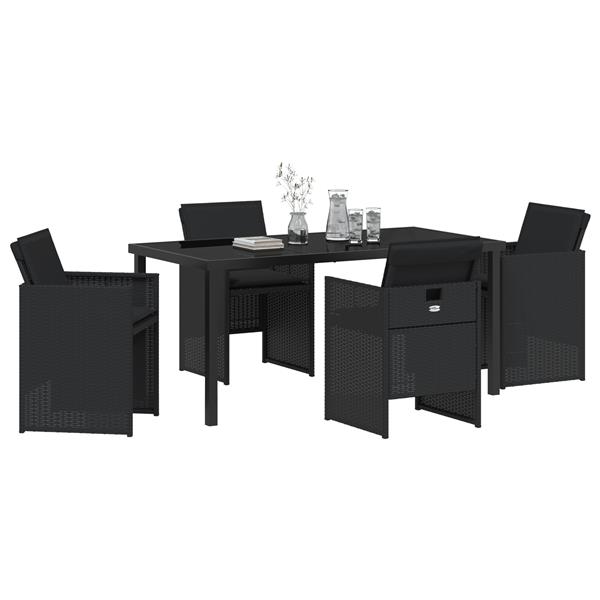 Grote foto vidaxl tuin eetset met kussen 5 pcs zwart poly riet tuin en terras tuinmeubelen