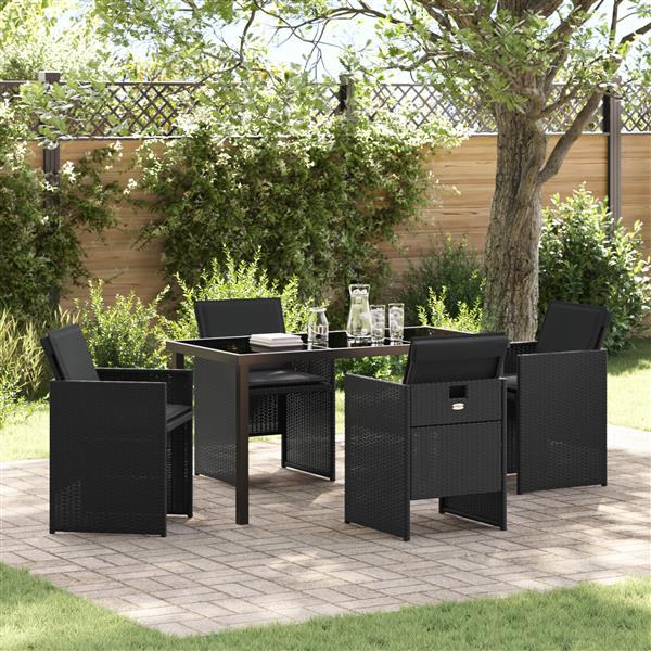Grote foto vidaxl tuin eetset met kussen 5 pcs zwart poly riet tuin en terras tuinmeubelen