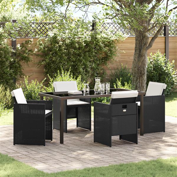 Grote foto vidaxl tuin eetset met kussen 5 pcs zwart poly riet tuin en terras tuinmeubelen