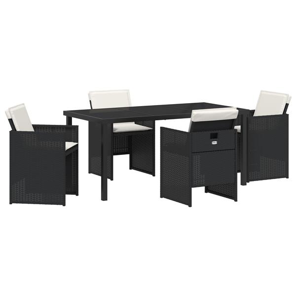 Grote foto vidaxl tuin eetset met kussen 5 pcs zwart poly riet tuin en terras tuinmeubelen