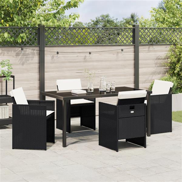 Grote foto vidaxl tuin eetset met kussen 5 pcs zwart poly riet tuin en terras tuinmeubelen