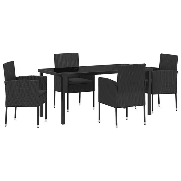 Grote foto vidaxl tuin eetset met kussen 5 pcs zwart poly riet tuin en terras tuinmeubelen