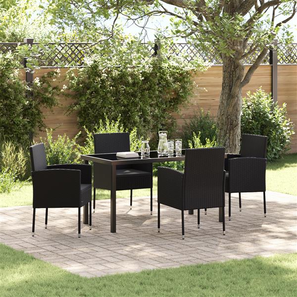 Grote foto vidaxl tuin eetset met kussen 5 pcs zwart poly riet tuin en terras tuinmeubelen