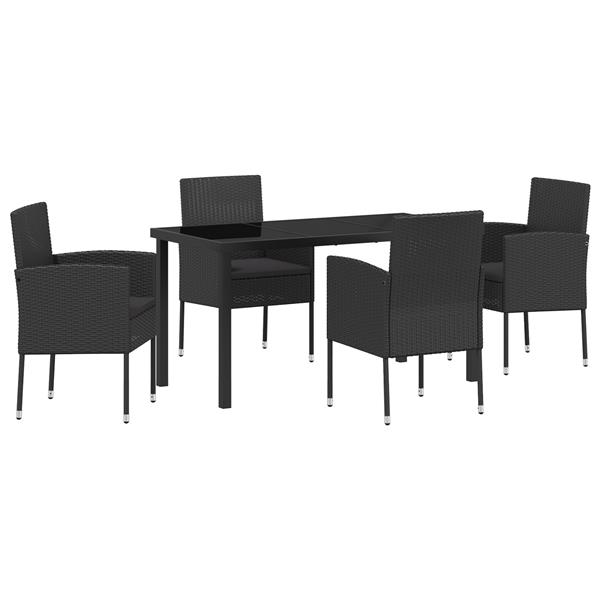 Grote foto vidaxl tuin eetset met kussen 5 pcs zwart poly riet tuin en terras tuinmeubelen