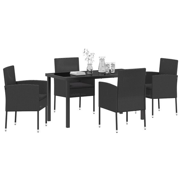 Grote foto vidaxl tuin eetset met kussen 5 pcs zwart poly riet tuin en terras tuinmeubelen