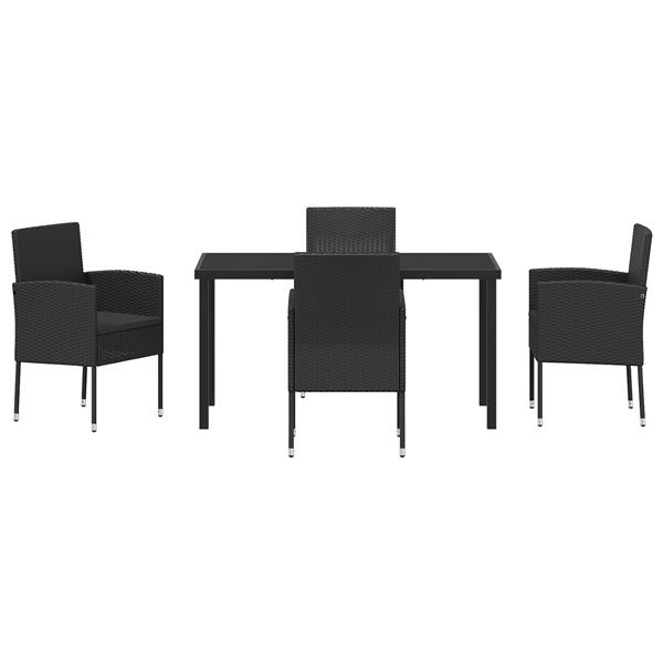 Grote foto vidaxl tuin eetset met kussen 5 pcs zwart poly riet tuin en terras tuinmeubelen