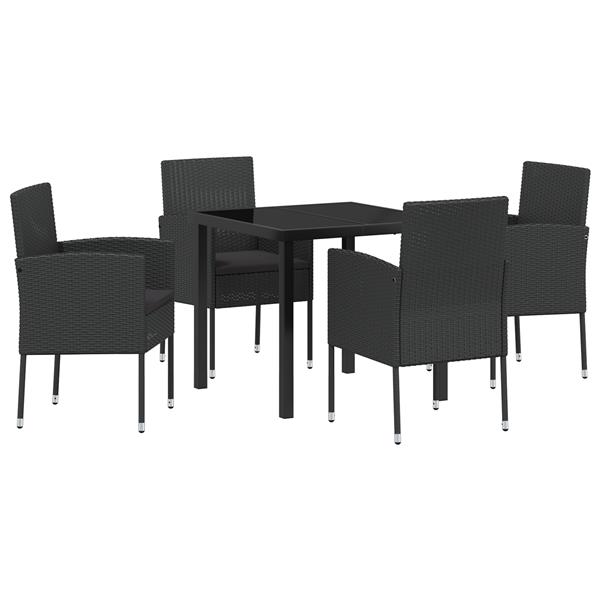 Grote foto vidaxl tuin eetset met kussen 5 pcs zwart poly riet tuin en terras tuinmeubelen