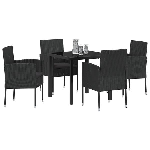 Grote foto vidaxl tuin eetset met kussen 5 pcs zwart poly riet tuin en terras tuinmeubelen