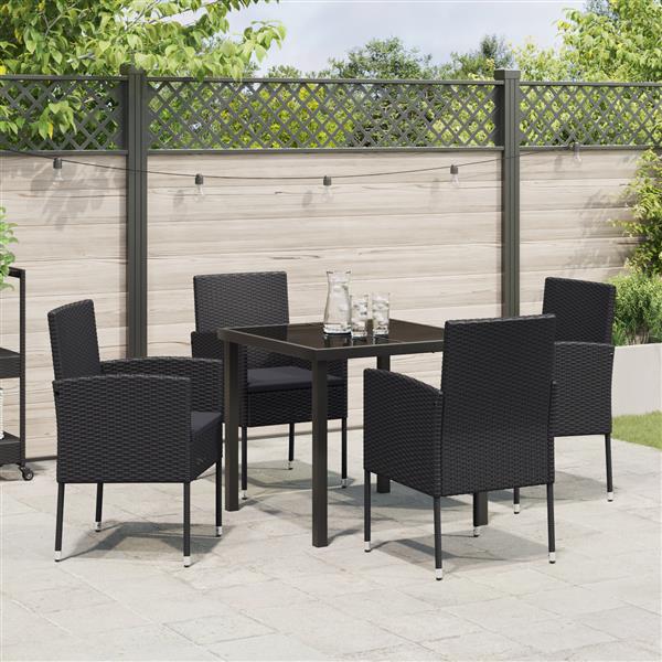 Grote foto vidaxl tuin eetset met kussen 5 pcs zwart poly riet tuin en terras tuinmeubelen