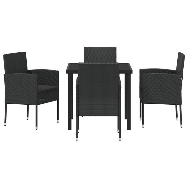 Grote foto vidaxl tuin eetset met kussen 5 pcs zwart poly riet tuin en terras tuinmeubelen