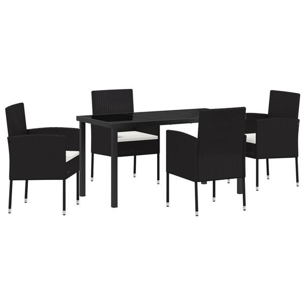 Grote foto vidaxl tuin eetset met kussen 5 pcs zwart poly riet tuin en terras tuinmeubelen