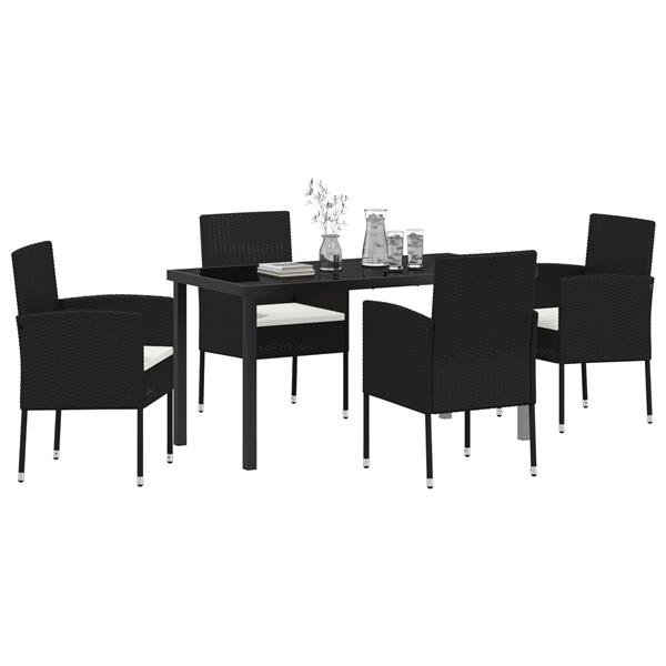 Grote foto vidaxl tuin eetset met kussen 5 pcs zwart poly riet tuin en terras tuinmeubelen