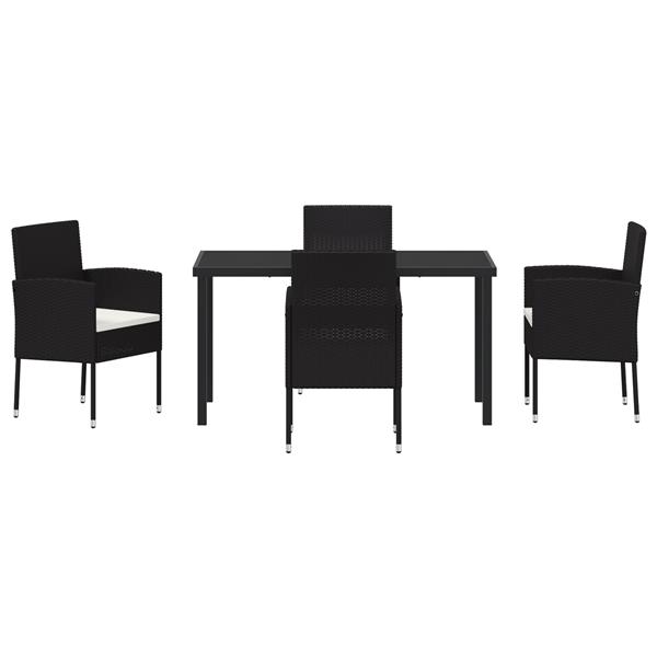 Grote foto vidaxl tuin eetset met kussen 5 pcs zwart poly riet tuin en terras tuinmeubelen