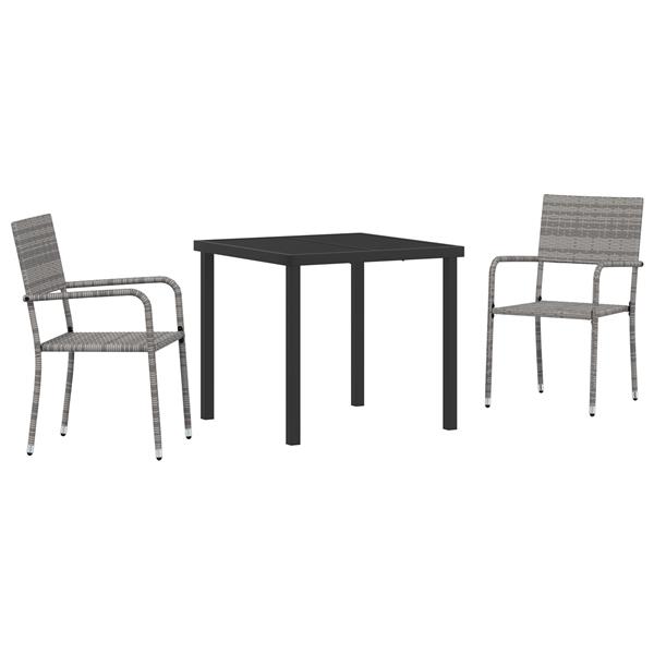 Grote foto vidaxl tuin eetset 3 pcs grijs poly riet tuin en terras tuinmeubelen