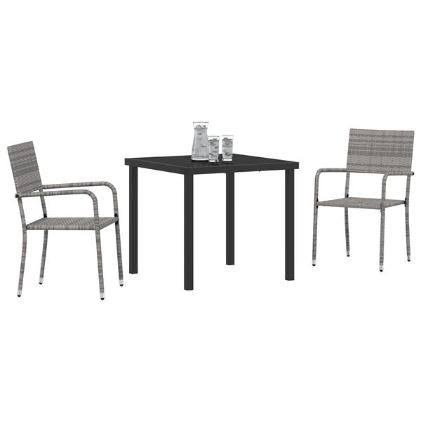 Grote foto vidaxl tuin eetset 3 pcs grijs poly riet tuin en terras tuinmeubelen