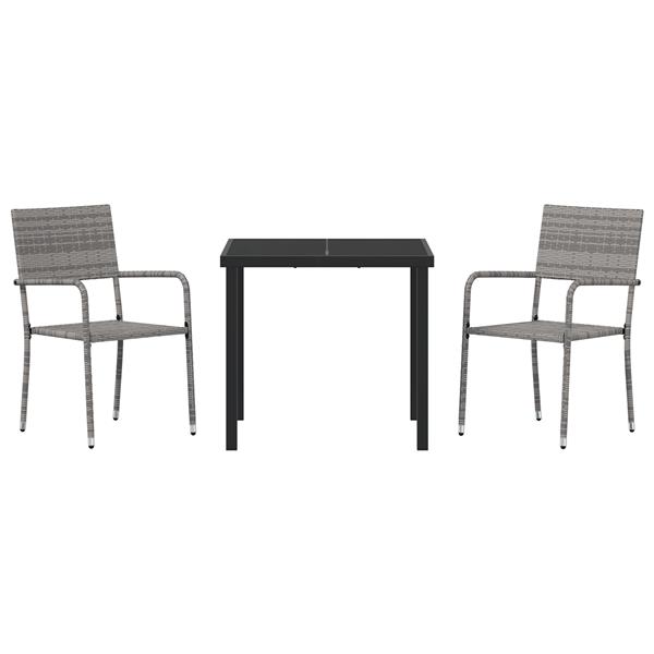 Grote foto vidaxl tuin eetset 3 pcs grijs poly riet tuin en terras tuinmeubelen