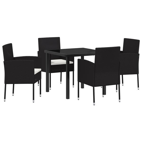 Grote foto vidaxl tuin eetset met kussen 5 pcs zwart poly riet tuin en terras tuinmeubelen