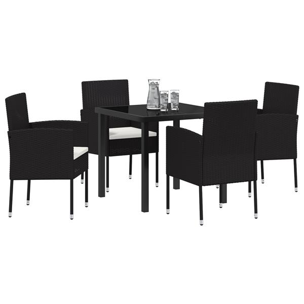 Grote foto vidaxl tuin eetset met kussen 5 pcs zwart poly riet tuin en terras tuinmeubelen
