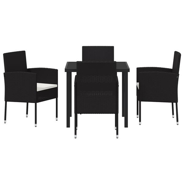 Grote foto vidaxl tuin eetset met kussen 5 pcs zwart poly riet tuin en terras tuinmeubelen