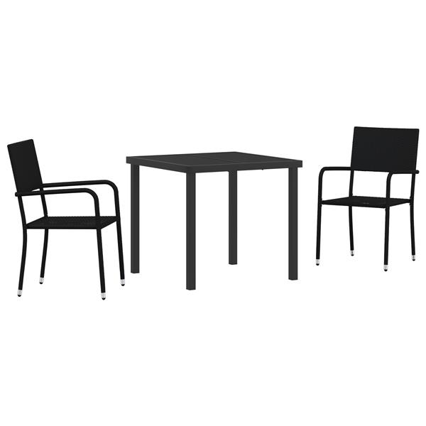 Grote foto vidaxl tuin eetset 3 pcs zwart poly riet tuin en terras tuinmeubelen