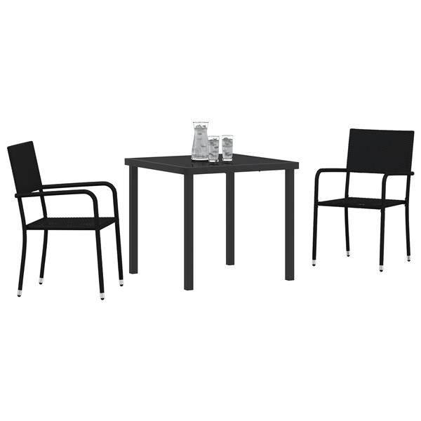 Grote foto vidaxl tuin eetset 3 pcs zwart poly riet tuin en terras tuinmeubelen