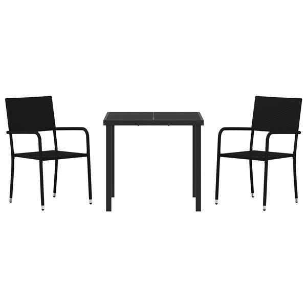 Grote foto vidaxl tuin eetset 3 pcs zwart poly riet tuin en terras tuinmeubelen