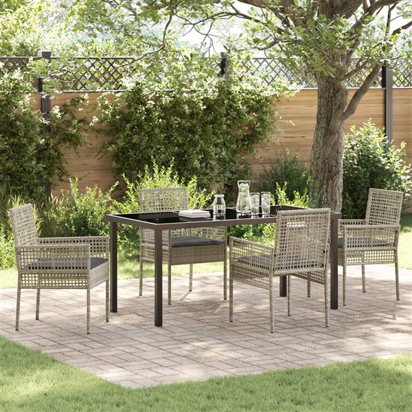 Grote foto vidaxl tuin eetset met kussen 5 pcs lichtgrijs poly riet tuin en terras tuinmeubelen