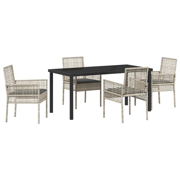 Grote foto vidaxl tuin eetset met kussen 5 pcs lichtgrijs poly riet tuin en terras tuinmeubelen