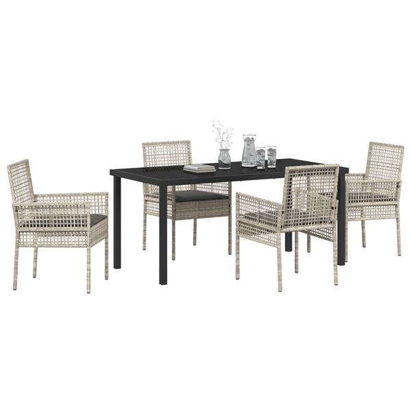 Grote foto vidaxl tuin eetset met kussen 5 pcs lichtgrijs poly riet tuin en terras tuinmeubelen
