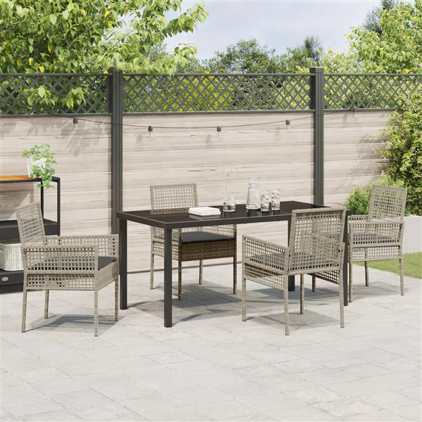 Grote foto vidaxl tuin eetset met kussen 5 pcs lichtgrijs poly riet tuin en terras tuinmeubelen