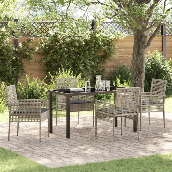 Grote foto vidaxl tuin eetset met kussen 5 pcs lichtgrijs poly riet tuin en terras tuinmeubelen