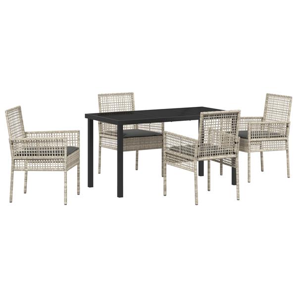 Grote foto vidaxl tuin eetset met kussen 5 pcs lichtgrijs poly riet tuin en terras tuinmeubelen