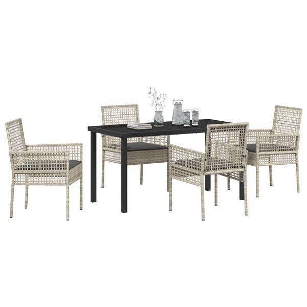 Grote foto vidaxl tuin eetset met kussen 5 pcs lichtgrijs poly riet tuin en terras tuinmeubelen