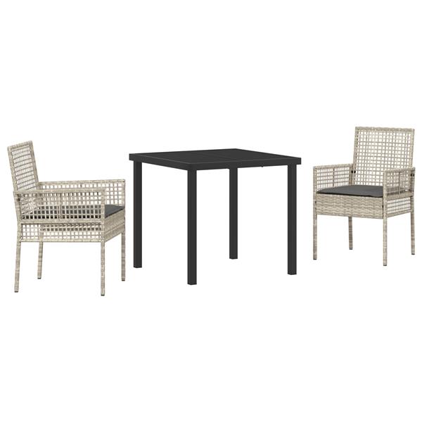 Grote foto vidaxl tuin eetset met kussen 3 pcs lichtgrijs poly riet tuin en terras tuinmeubelen