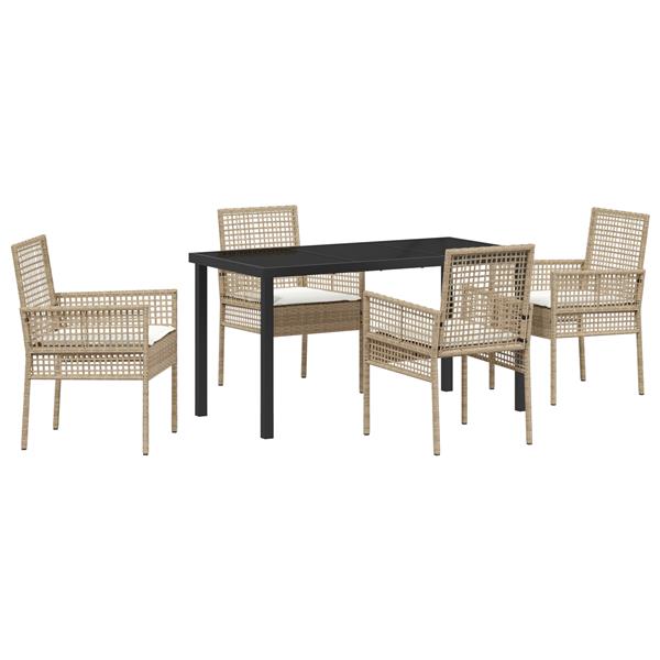 Grote foto vidaxl tuin eetset met kussen 5 pcs beige poly riet tuin en terras tuinmeubelen