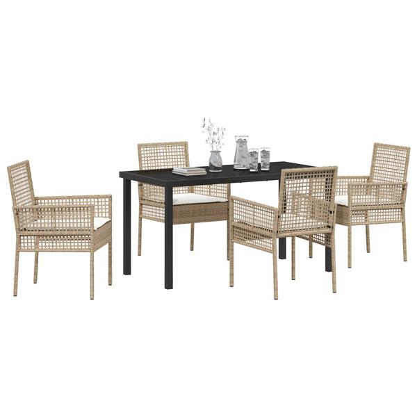 Grote foto vidaxl tuin eetset met kussen 5 pcs beige poly riet tuin en terras tuinmeubelen