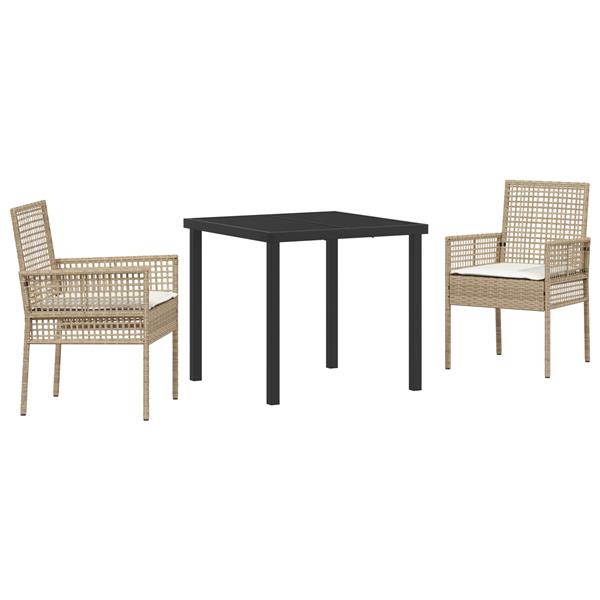 Grote foto vidaxl tuin eetset met kussen 3 pcs beige poly riet tuin en terras tuinmeubelen