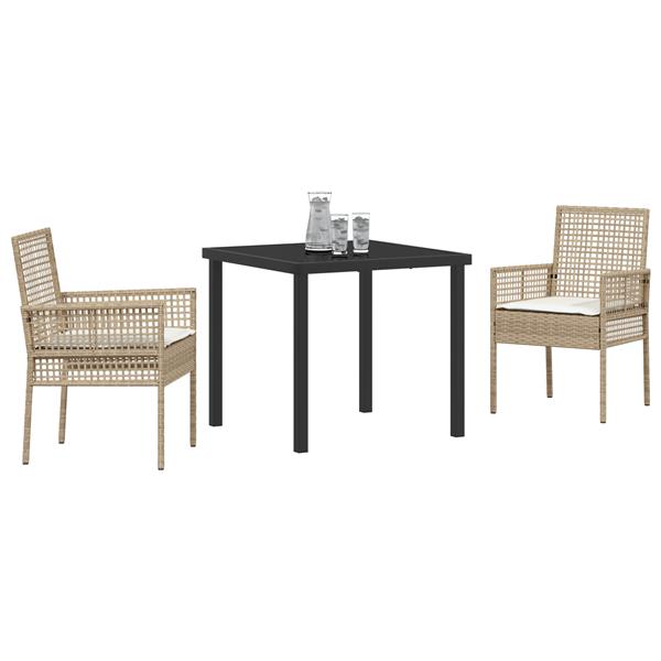 Grote foto vidaxl tuin eetset met kussen 3 pcs beige poly riet tuin en terras tuinmeubelen