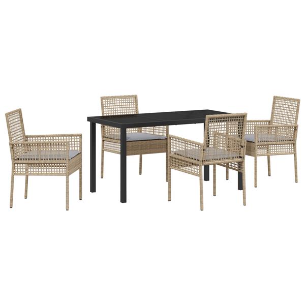 Grote foto vidaxl tuin eetset met kussen 5 pcs beige poly riet tuin en terras tuinmeubelen
