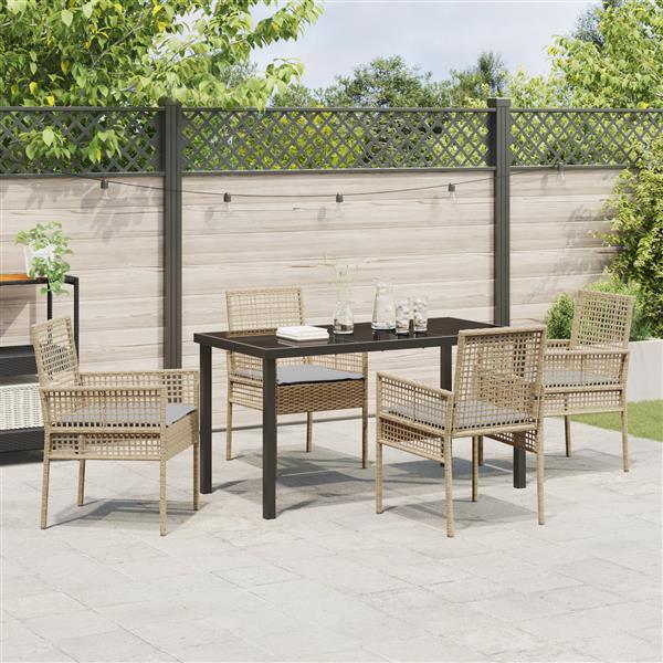 Grote foto vidaxl tuin eetset met kussen 5 pcs beige poly riet tuin en terras tuinmeubelen